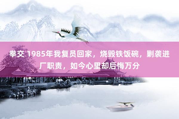拳交 1985年我复员回家，烧毁铁饭碗，剿袭进厂职责，如今心里却后悔万分